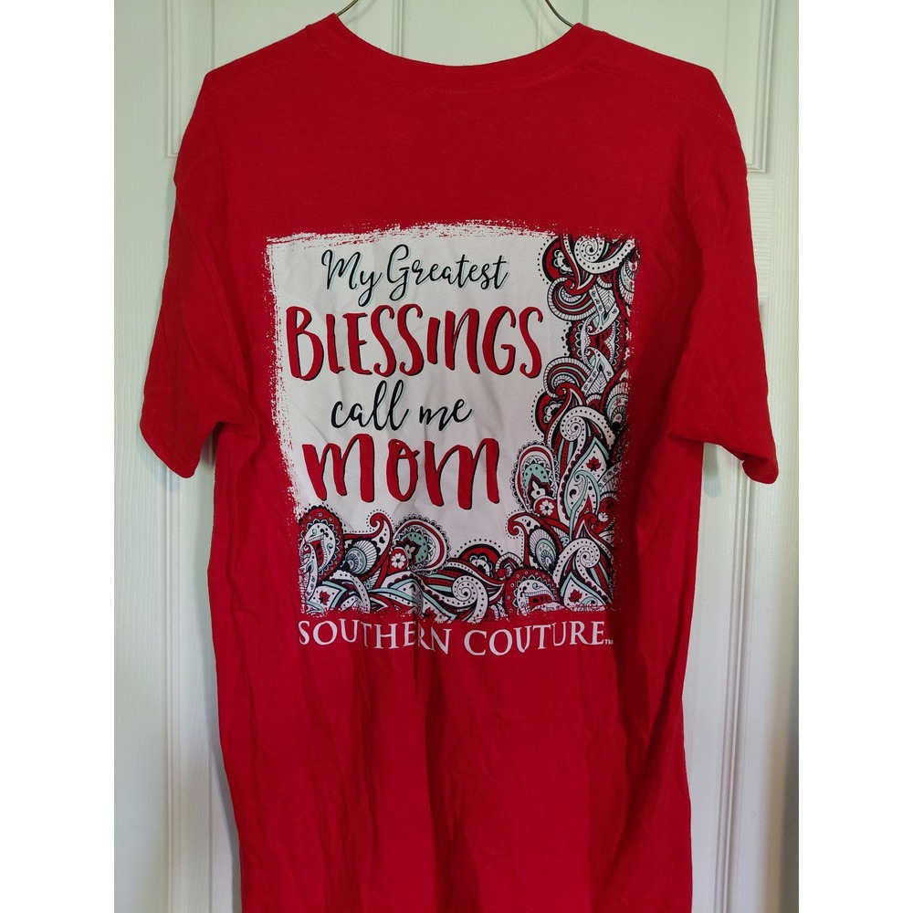 Southern Couture My Greatest Blessings Call Me Mom Women Large Red Graphic Tee
